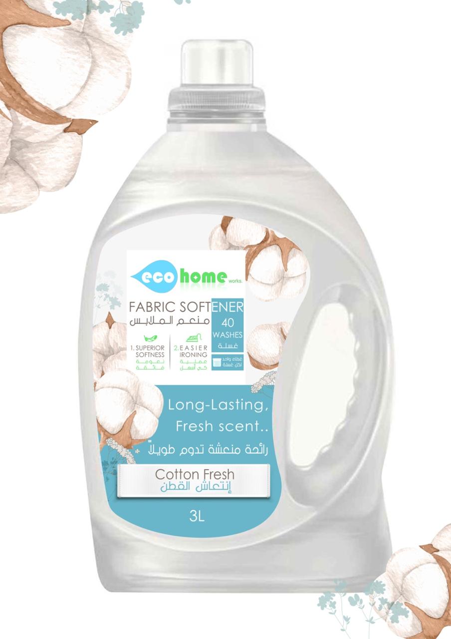 4 عبوات من منعم الأقمشة Ecohome انتعاش القطن سعة 3 لتر